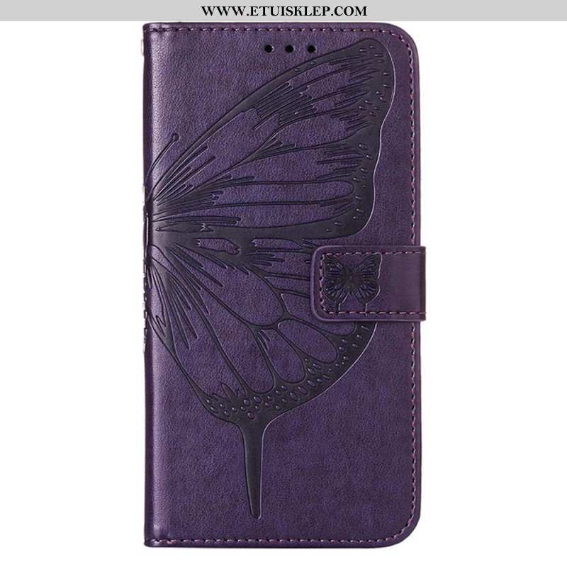 Etui Folio do iPhone 14 Pro Max z Łańcuch Barokowy Motyl Z Paskami